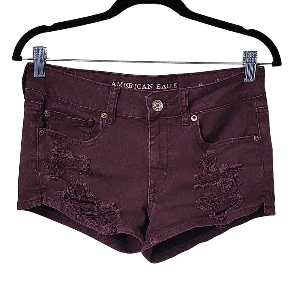 American Eagle Stretch Distressed Plum Shortie,Women's Size 8
